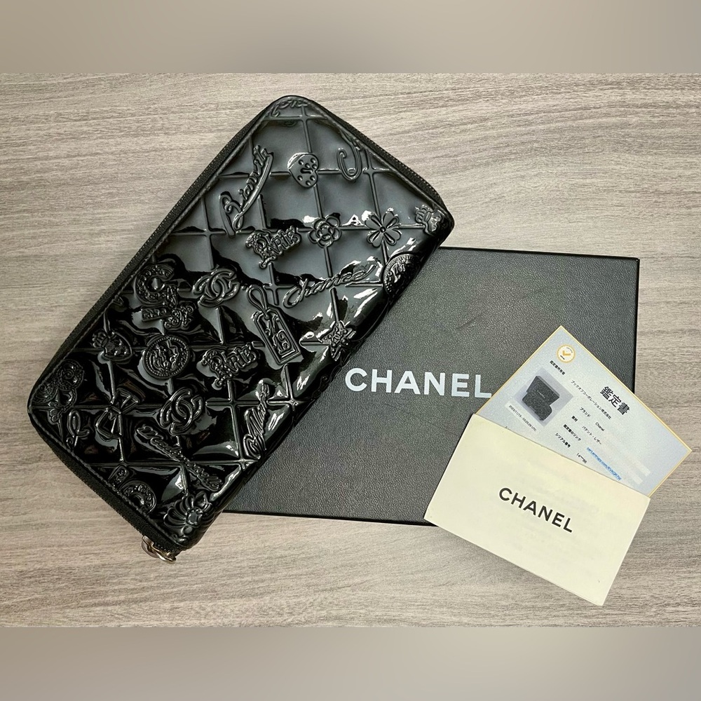 CHANEL Lucky Symbols Zip Around Patent  Long Wallet